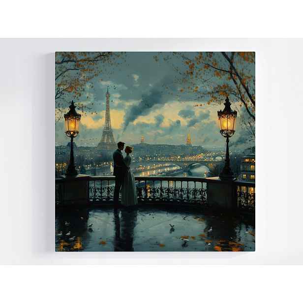 Obraz Na Plátně Canvas Paříž Eiffelova Věž Pár Romantický Večer 50x50
