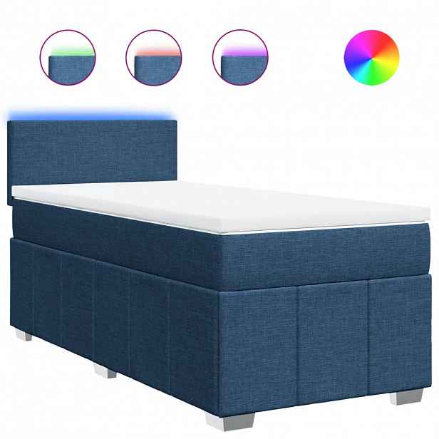 vidaXL Box spring postel s matrací modrá 90x200 cm textil