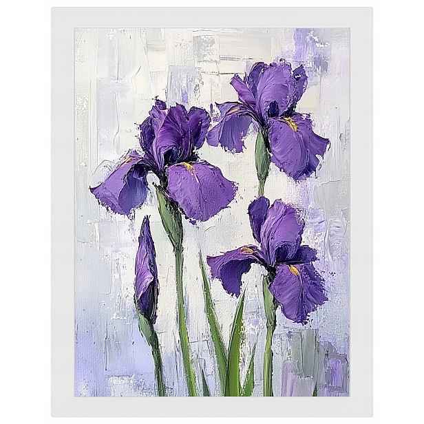 Plakát Rámeček Dřevo Olej Impasto Natura Zahrada Fialové Kosatce 60x80