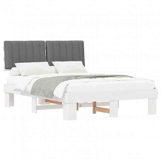 vidaXL Rám postele s čalouněným čelem Světle šedá 135 x 190 cm