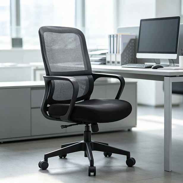 Otočné Kancelářské Křeslo K Psacímu Stolu Ergonomické Mikrosíťka Černá