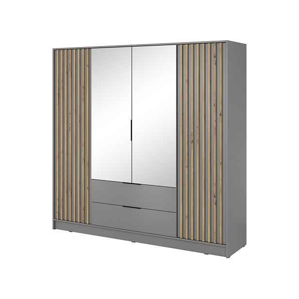 Piaski Šatní skříň Nelly 206 cm se zrcadlem šedá/dub artisan