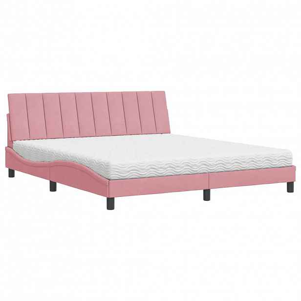 vidaXL Postel s matrací Hanko růžová 180 x 200 cm samet