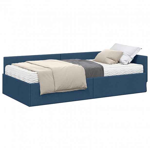 vidaXL Rohový rám postele s matrací 2 ks Modrá 100 x 200 cm textil
