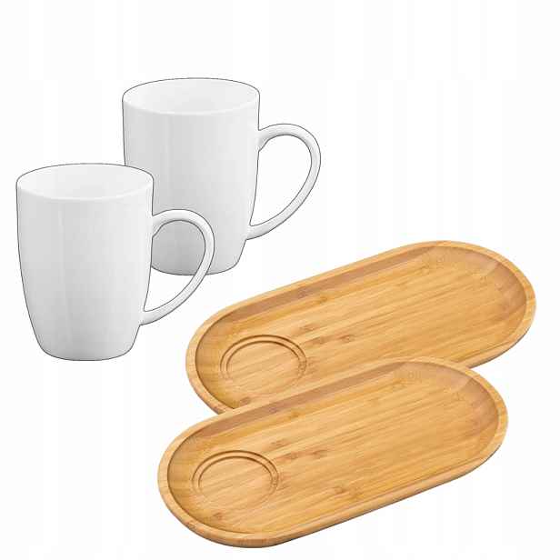 Bambusový talíř oválný 30.5cm x 15cm 2 ks a hrnek bílý 460 Ml 2ks Wilmax