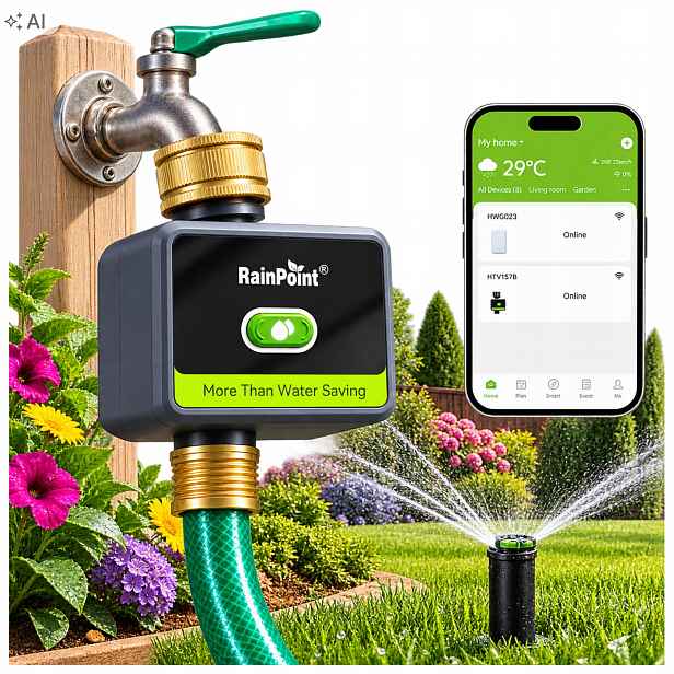 Ovladač zavlažování zahrady RainPoint Mosazný závit Bluetooth 0,5-8 Bar