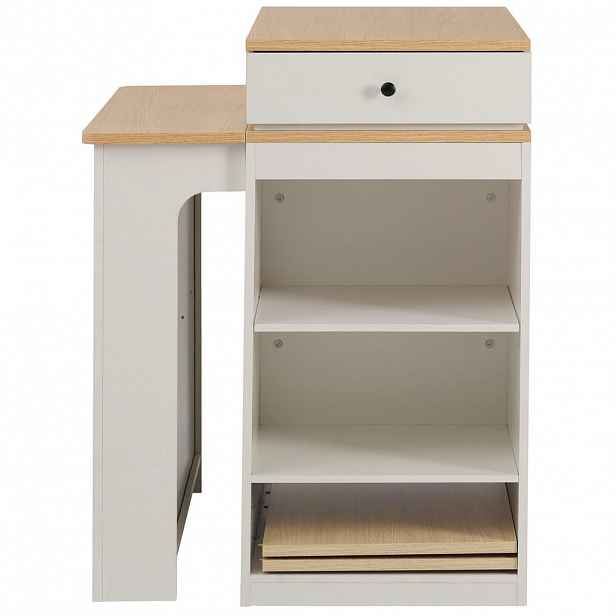 Redom KUCHYŇSKÝ ostrůvek 80/71-111-151/92 cm s výsuvnou jídelní plochou, zásuvkami a úložným prostorem, Bílá a přírodní
