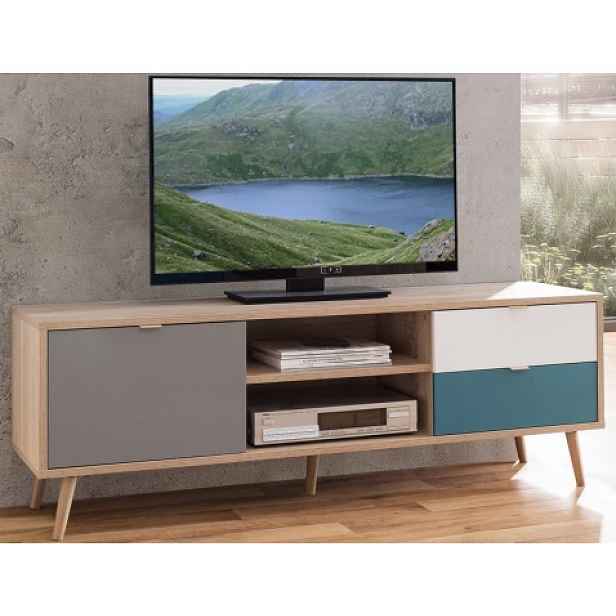 TV skříňka Cuba, dub/bílá/šedá/petrolejová