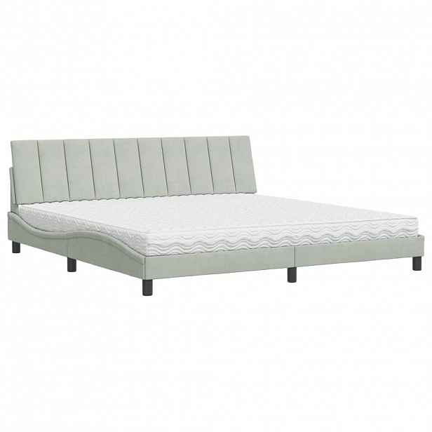 vidaXL Postel s matrací Hanko světle šedá 200 x 200 cm samet