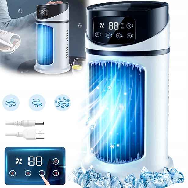 2V1 Stolní Chladicí Ventilátor Se Zvlhčovačem, Mini Klimatizátor, 6 Rychlostních Stupňů