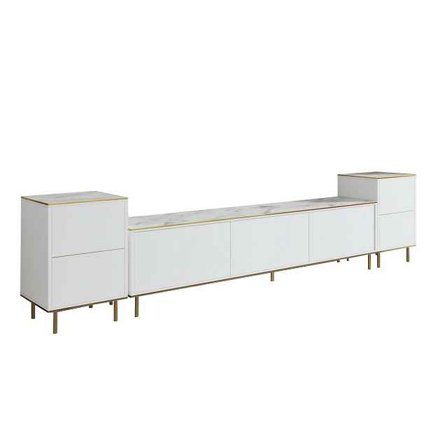 Televizní stolek se skříňkami Imej White Marble and Gold