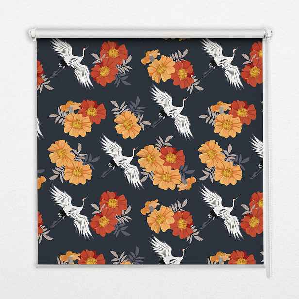 TULUP VNITŘNÍ roleta - okenní roleta - roleta - 60x140 cm - Květiny a jeřábi
