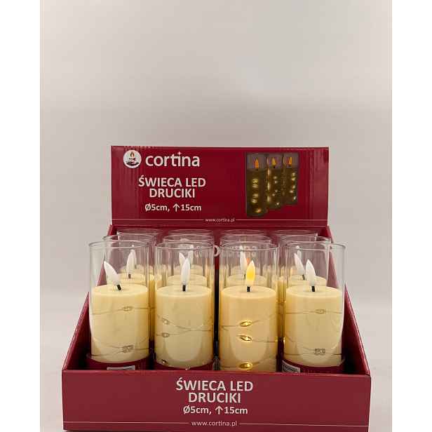 Vložka na hrob na hřbitov Cortina Led svíčka s drátky Baterie 15 cm 12 Ks