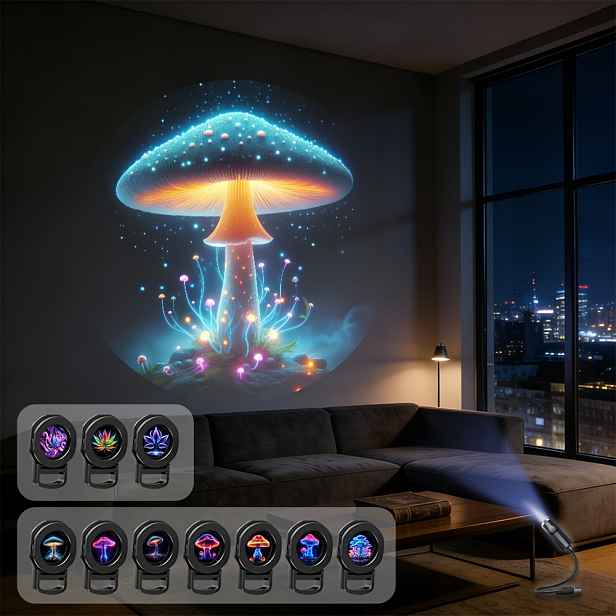 TEMU YIYOLICO USB napájená houbová projekční lampa s ohebným hřídelovým ramenem a stropní/nástěnnou projekcí vhodná do ložnice, , studentského pokoje