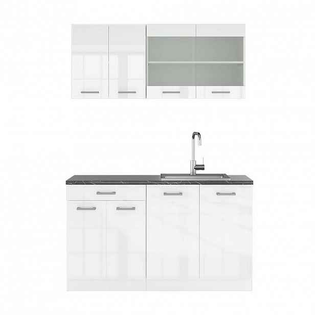 Vicco JEDNOTKOVÁ KUCHYNĚ R-Line Bílá vysoký lesk 140 cm , PD Antracit