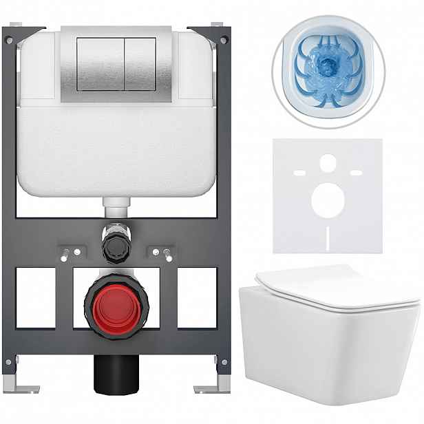 Kompletní WC set Basic/Forte - bílá lesklá - WC tlačítko Maxio/Stříbrná - závěsné - nízký modul - předstěnová instalace - 51x36 cm
