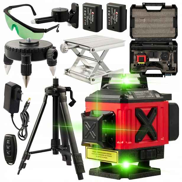 Laserová vodováha 16 linií 4D Křížový laser 360 Zelený Stativ Sada