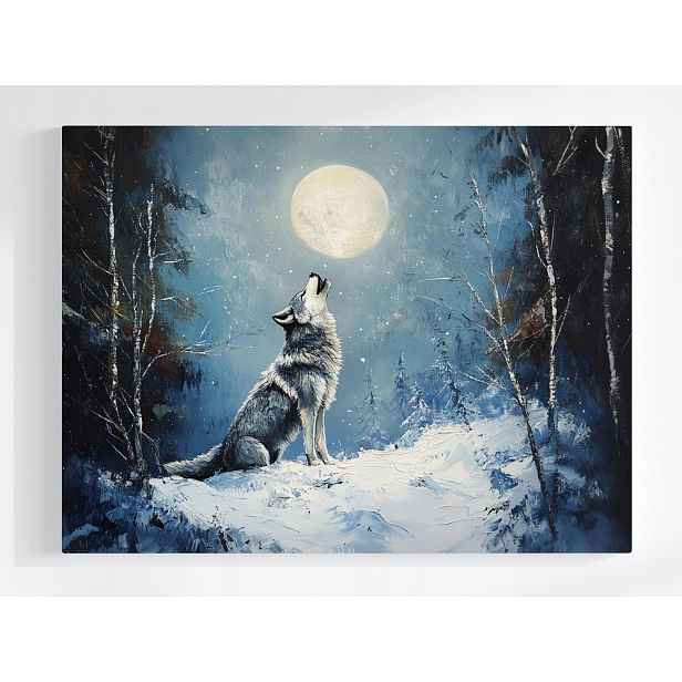 Plakát Noc Měsíc Les Zima Sníh Vlk Příroda Fauna 100x75