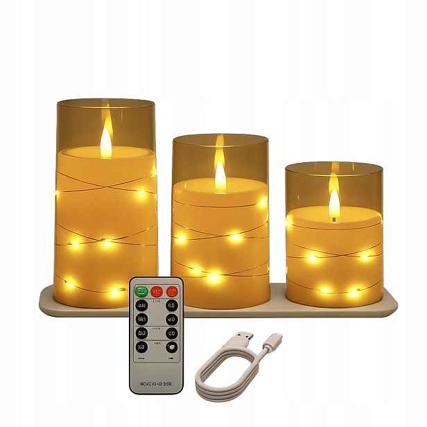 Akumulátorové Led svíčky sada 3 ks Pilot Timer z akrylu s řetězem