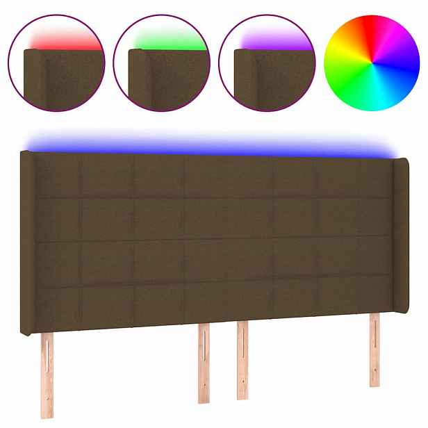 vidaXL Čelo postele s LED tmavě hnědé 163 x 16 x 118/128 cm textil