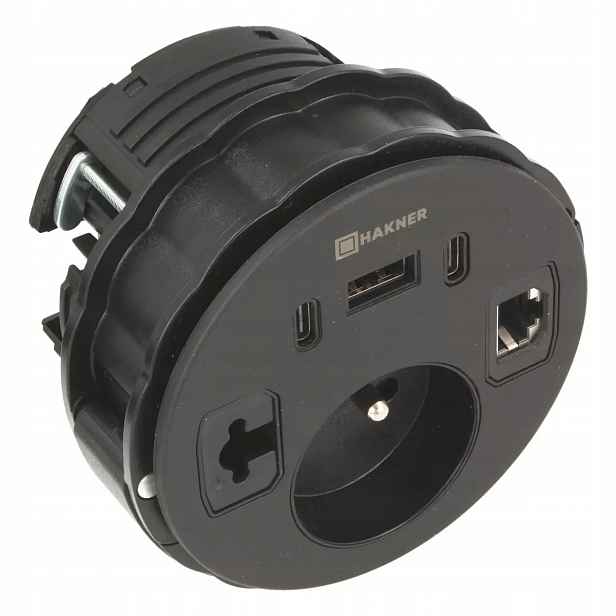 Mediaport Lumo 80 Hakner zásuvka na desku 1x230V Usb-a 2xUSB-C RJ45 černá
