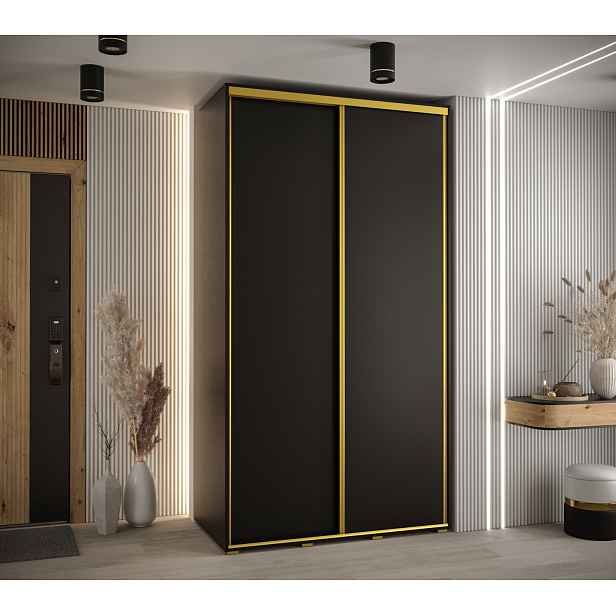 Šatní skříň YVONA 1 - 140/60 cm, černá / zlatá