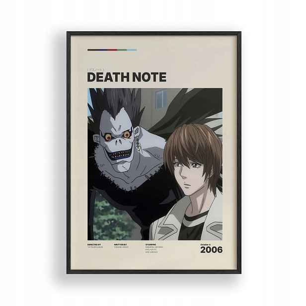 Obraz Death Note Light Yagami Anime Plakát Rámeček Dřevěný Černý 30x42 cm