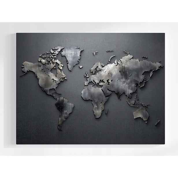 Obraz Na Plátně Canvas Mapa Světa Metalová Šedá Industrial Loft 80x60