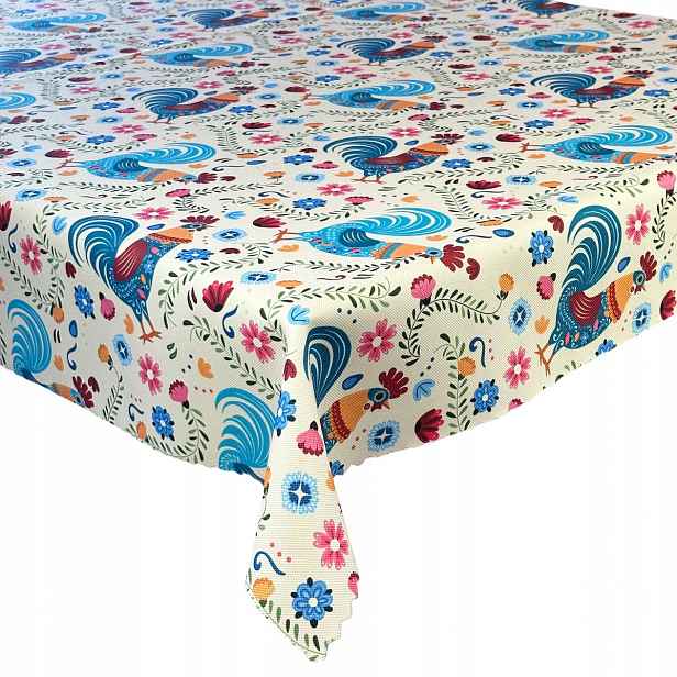 Ubrus odolný proti skvrnám Tisk Velikonoce Barevný kohout Folk 130 x 240 cm