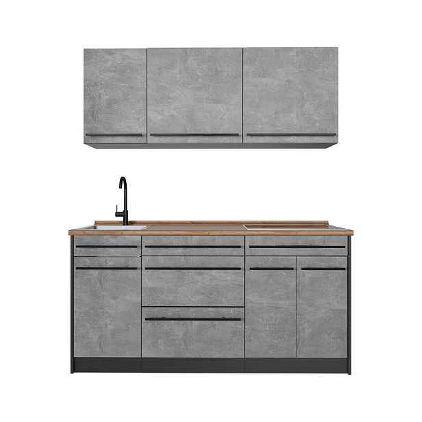 Vicco JEDNOTKOVÁ KUCHYNĚ R-Line, Beton/Antracit, 160 cm pracovná doska Dub Goldkraft
