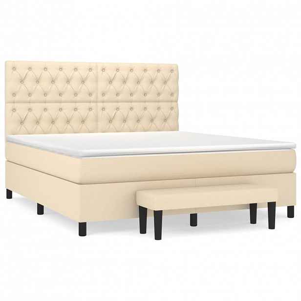 vidaXL Box spring postel s matrací krémová 160x200 cm textil