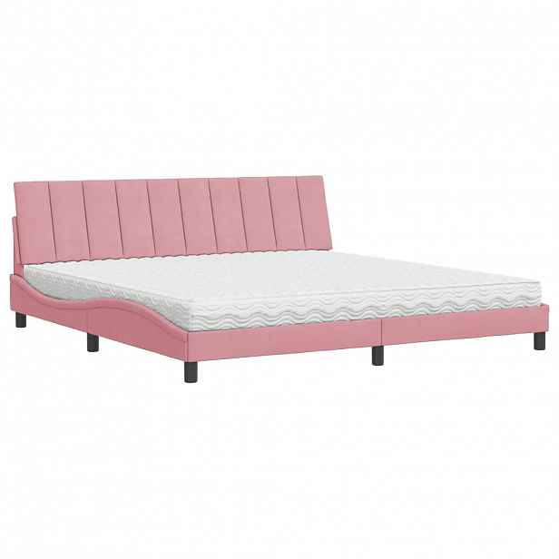 vidaXL Postel s matrací Hanko růžová 200 x 200 cm samet