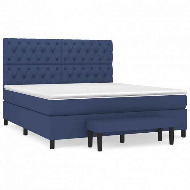 vidaXL Box spring postel s matrací modrá 160x200 cm textil