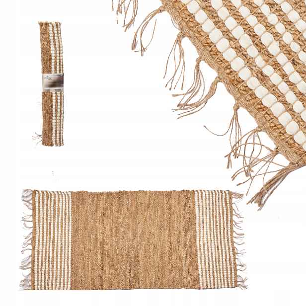 Koberec Jutový S Třásněmi Obývací Pokoj Předsíň 70X140 CM Béžový Přírodní Boho