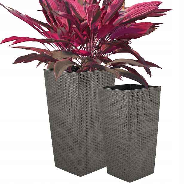 Květináč Grafit Rattan Vysoký 40x68 CM S Dekorativní Vložkou