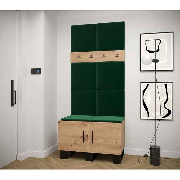 Předsíňová sestava RUMIE 4 - dub artisan, zelené panely