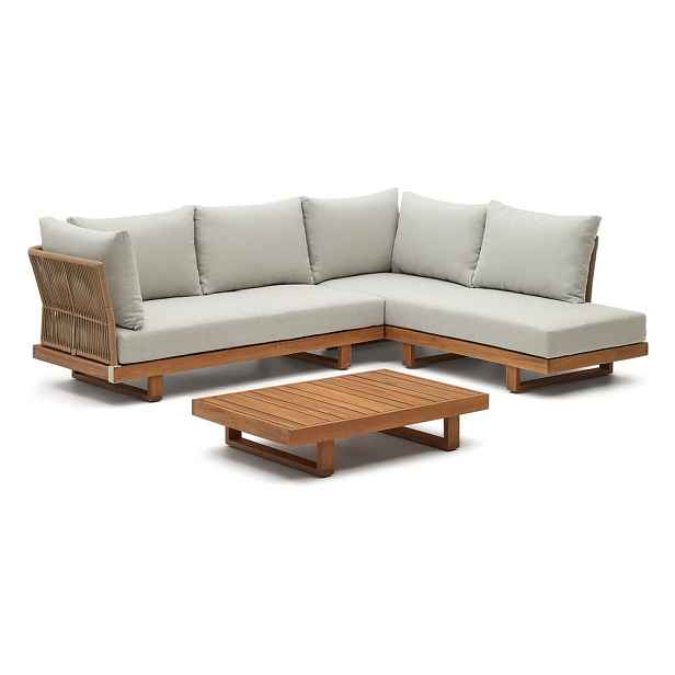 Zahradní lounge set z masivu akácie pro 5 v krémovo-přírodní barvě Raco – Kave Home