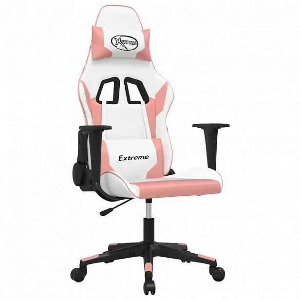 vidaXL Masážní herní židle bílá a růžová umělá kůže