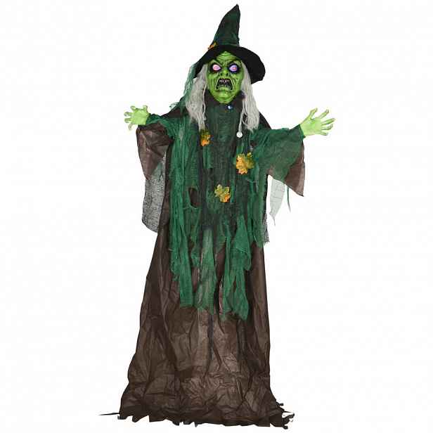 HOMCOM HALLOWEENSKÁ ČARODĚJNICE 183 cm Halloweenová dekorace s LED osvětlením, zvukovou funkcí