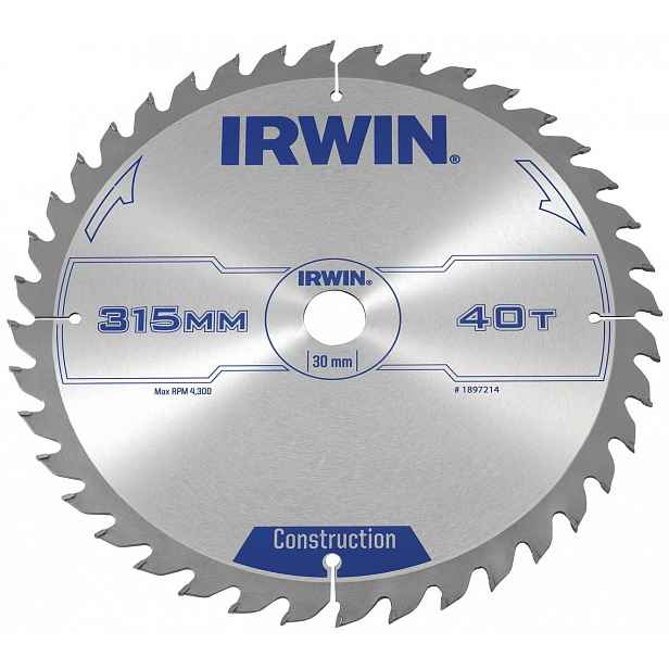 Kotoučová Pila 315 x 3,2 mm x 30 mm 40Z Kotouč Na Dřevo Atb Irwin