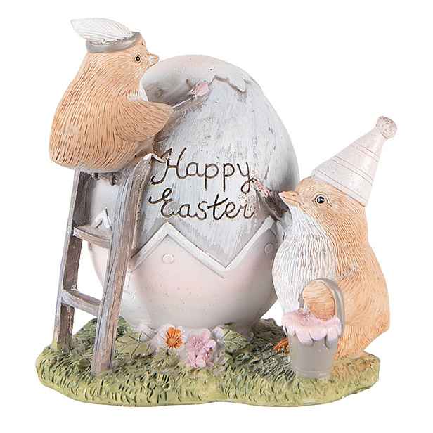Velikonoční dekorace kuřátek u vajíčka Happy Easter - 12*9*12 cm Clayre & Eef