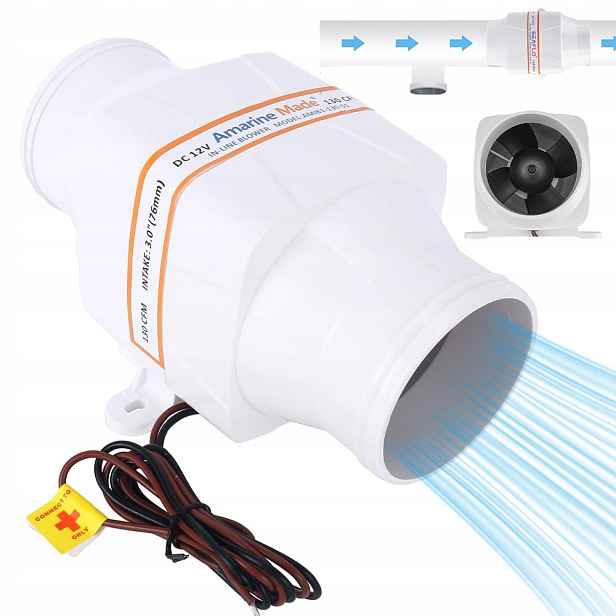 Kanálový odtahový ventilátor Silný 80 mm 220 m3h tichý 12 V bílý