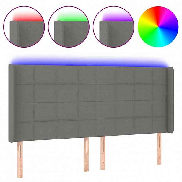 vidaXL Čelo postele s LED tmavě šedé 183 x 16 x 118/128 cm textil