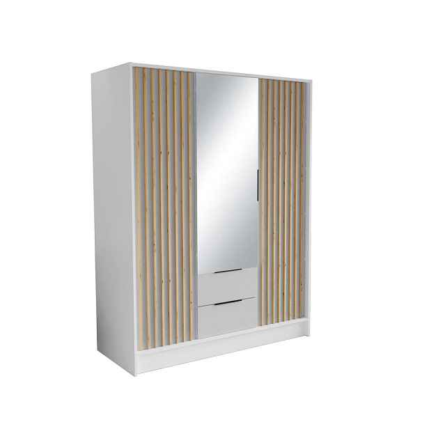 MASSENO ŠATNÍ SKŘÍŇ S OTOČNÝMI DVEŘMI PELOR, 150,5/200/51 cm moderní 3dveřová se zrcadlem, bílá