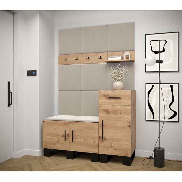 Předsíňová sestava RUMIE 5 - dub artisan, béžové panely