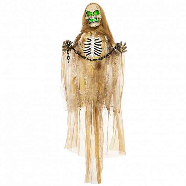 HOMCOM 183 cm halloweenská dekorace – visící kostra s LED světly a zvukovou funkcí