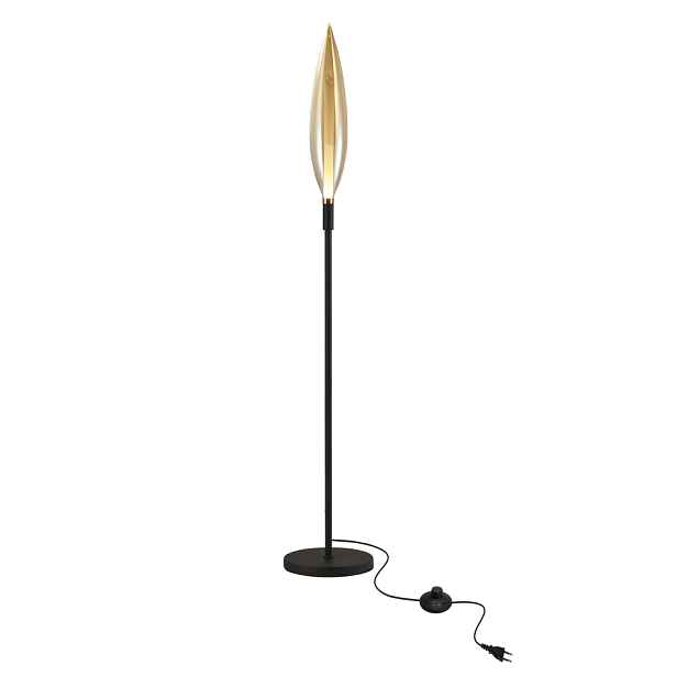 Lampa podłogowa Nordic szklana z bursztynowym kloszem czarna metalowa stojąca