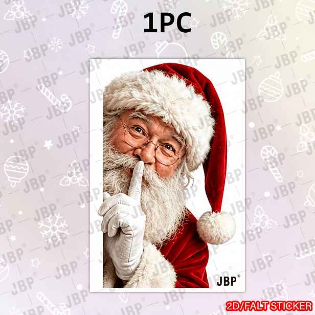 TEMU 2D plochá - 2D plochá - 2D plochá realistická samolepka na okno s Santa Clausem, který kouká Realistický Santa s brýlemi a gestem "šuš" Snadná
