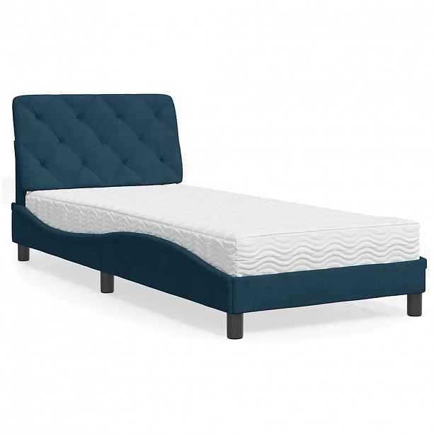 vidaXL Postel s matrací modrá 80 x 200 cm samet