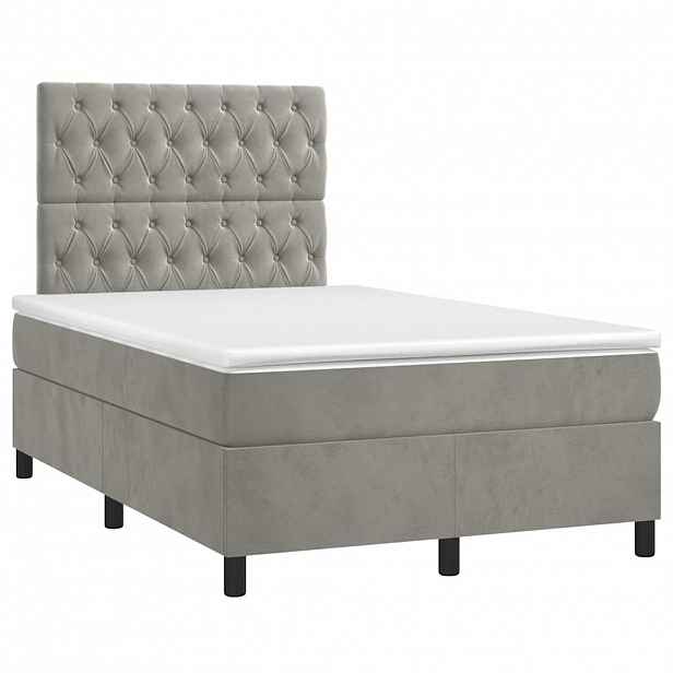 vidaXL Box spring postel s matrací světle šedá 120x190 cm samet